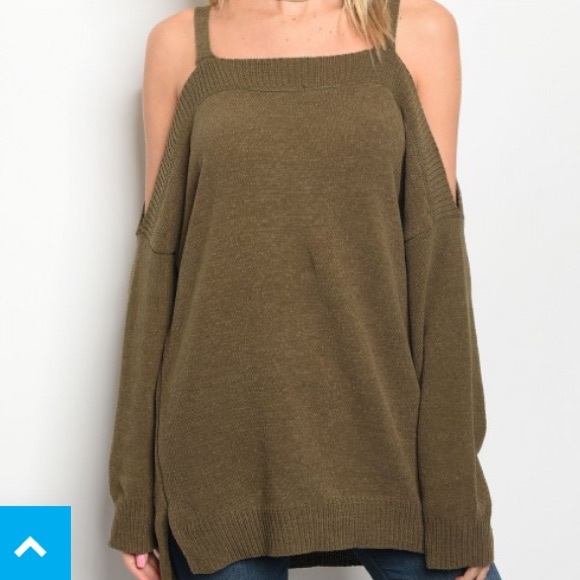 Sweaters - SOFT!! Olive Cold Shoulder Sweater NWT